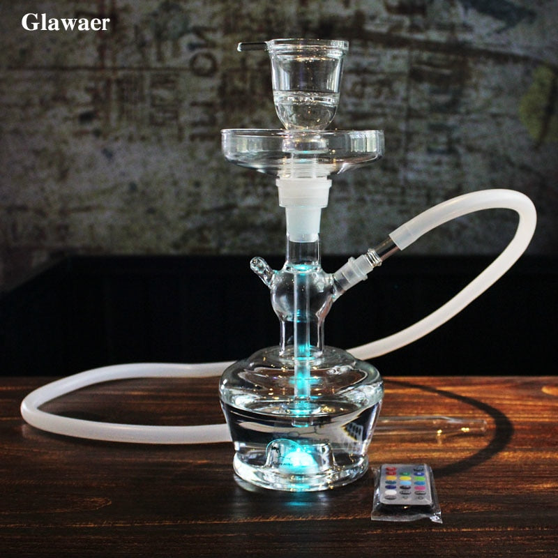 Glawaer New Arrival Hookahs for Smoking Shishas Water Pipe With LED Hose Chicha Nargile Make Amazing Smoke Can Use For Bar