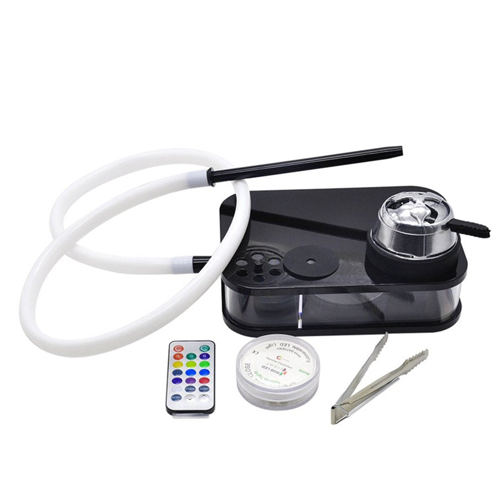 LED Arab Hookah Sets Square Box Acrylic Hookah With Hookah Hose Bowl Silicone Smoking Pipe Mouthpieces Tongs Shisha  Accessories