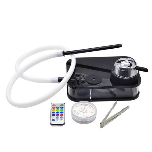 LED Arab Hookah Sets Square Box Acrylic Hookah With Hookah Hose Bowl Silicone Smoking Pipe Mouthpieces Tongs Shisha  Accessories